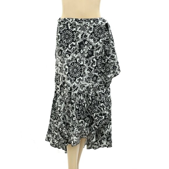 Odd Molly Anthropologie Printed Wrap Midi Skirt Ruffle High